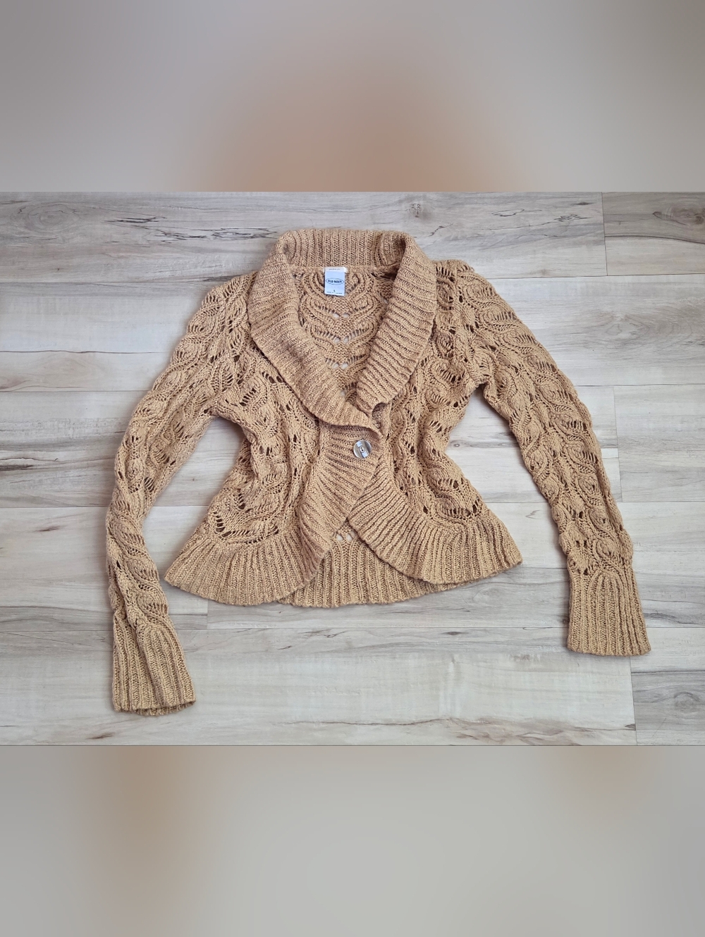 🩷Old Navy Open Knit Shawl Collar Cardigan - Camel/Tan Womens Large